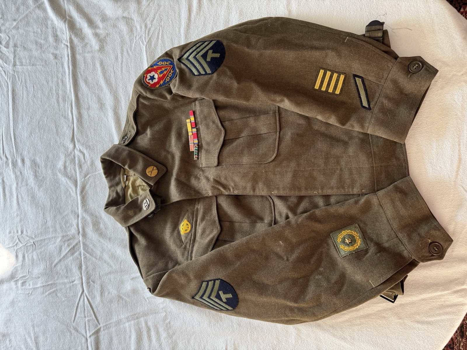 WWII ADSEC Army HQ Patched Ike Jacket W/Awards And Name ID