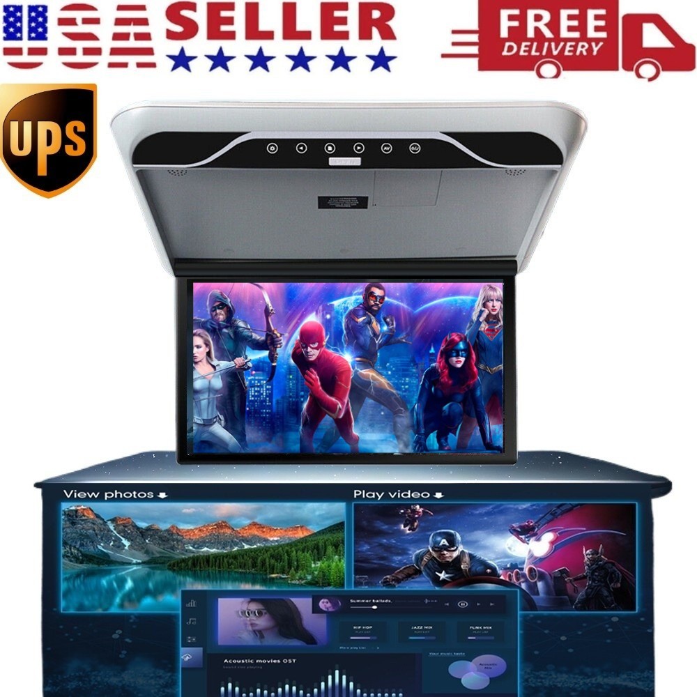 19.5" Flip Down Car Roof Monitor HD TFT 1080P Screen USB HDMI Ceiling Overhead
