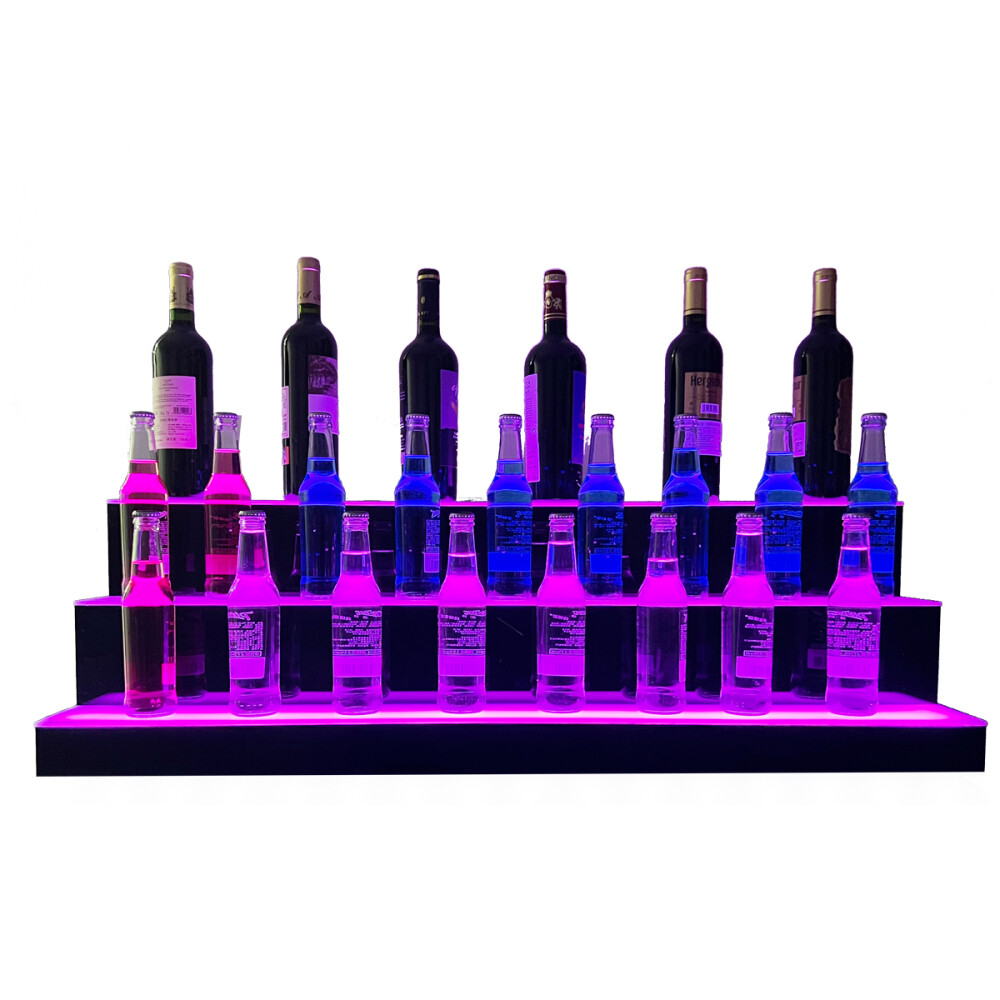 3-Tier LED Lighted Shelf Rack Illuminated Liquor Bottle Shelf Bar Display Stand