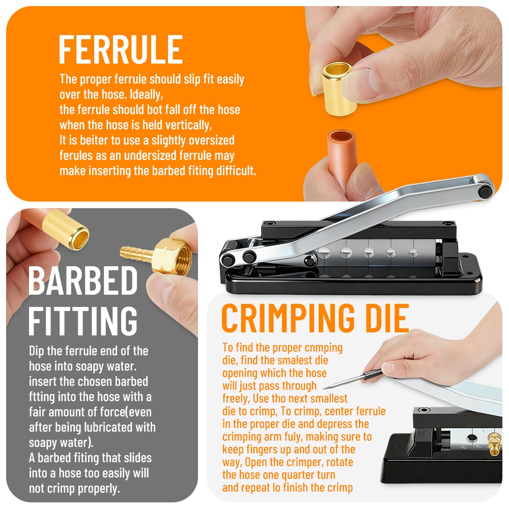 H8-KIT1 Heavy Duty Bench Hose Ferrule Crimper Crimping Tool 5 Dies W100 Ferrule
