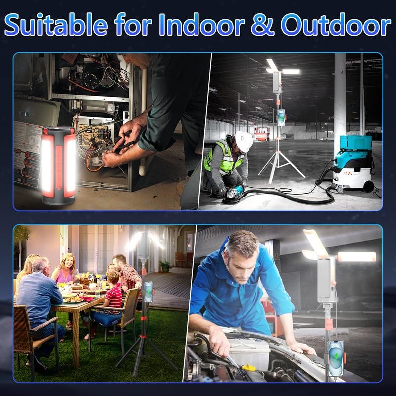 3-Head Rechargeable LED Camping Light 10000mAh, 67" Adjustable Stand, Tripod