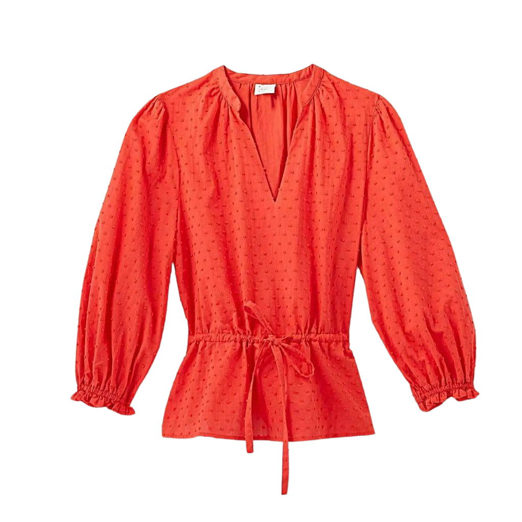 A New Day Women's Floral Print Balloon Long Sleeve V-Neck Blouse Red - Small