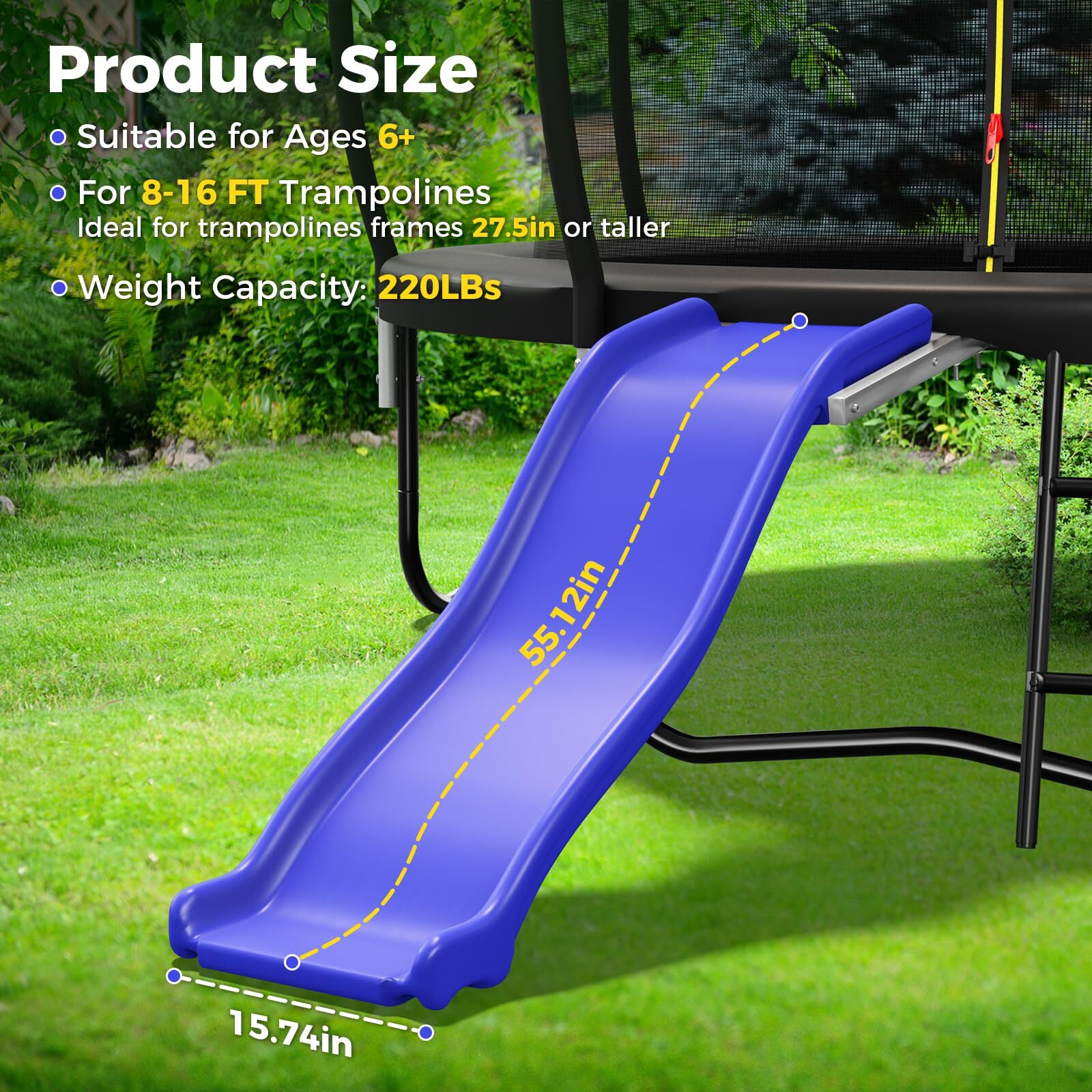 Lyromix Universal Plastic Trampoline Slide for 8-16FT Heavy Duty Outdoor Slide
