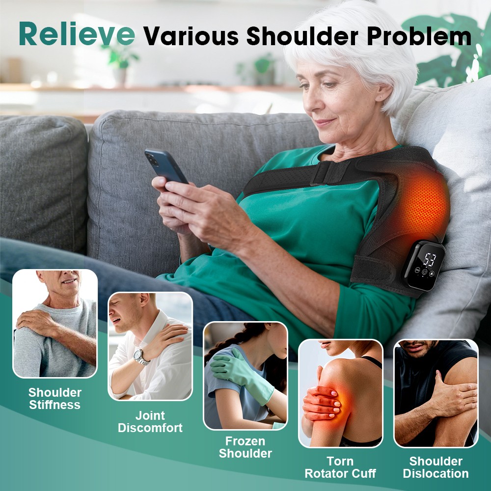 Electric Heated Shoulder Massager Brace with Vibration Therapy Joint Pain Relief