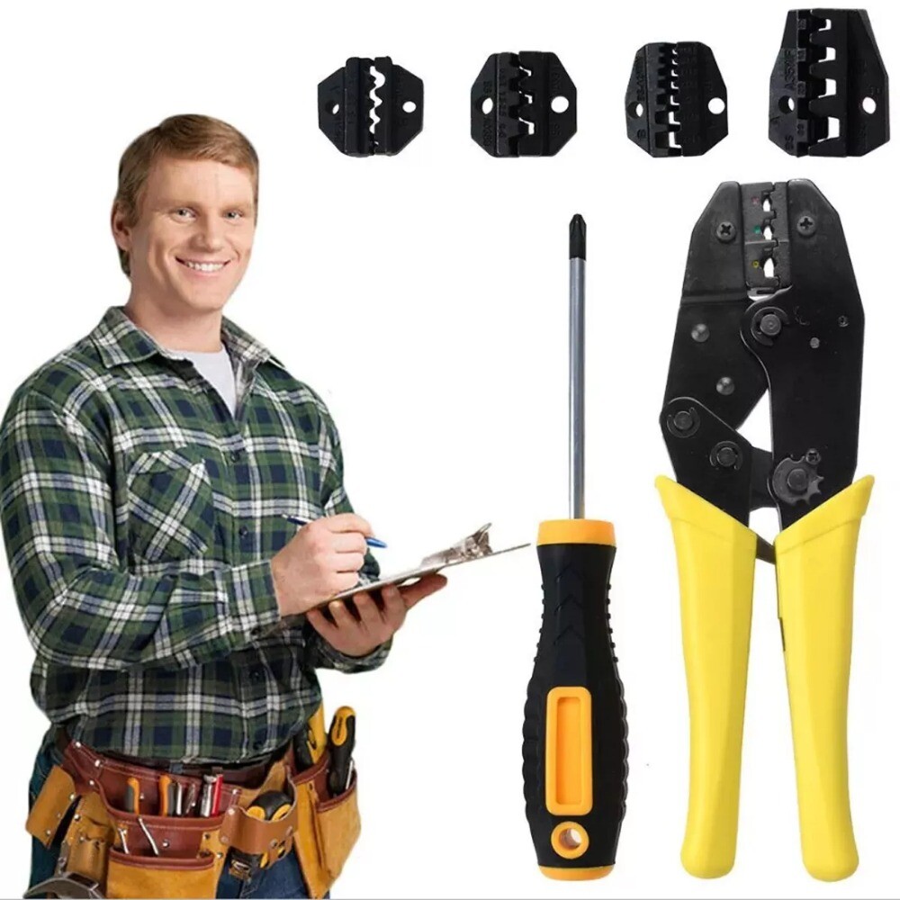 Ratcheting Crimping Tool Kit Cord End Terminals Wire Crimper Pliers w/ 8 Dies