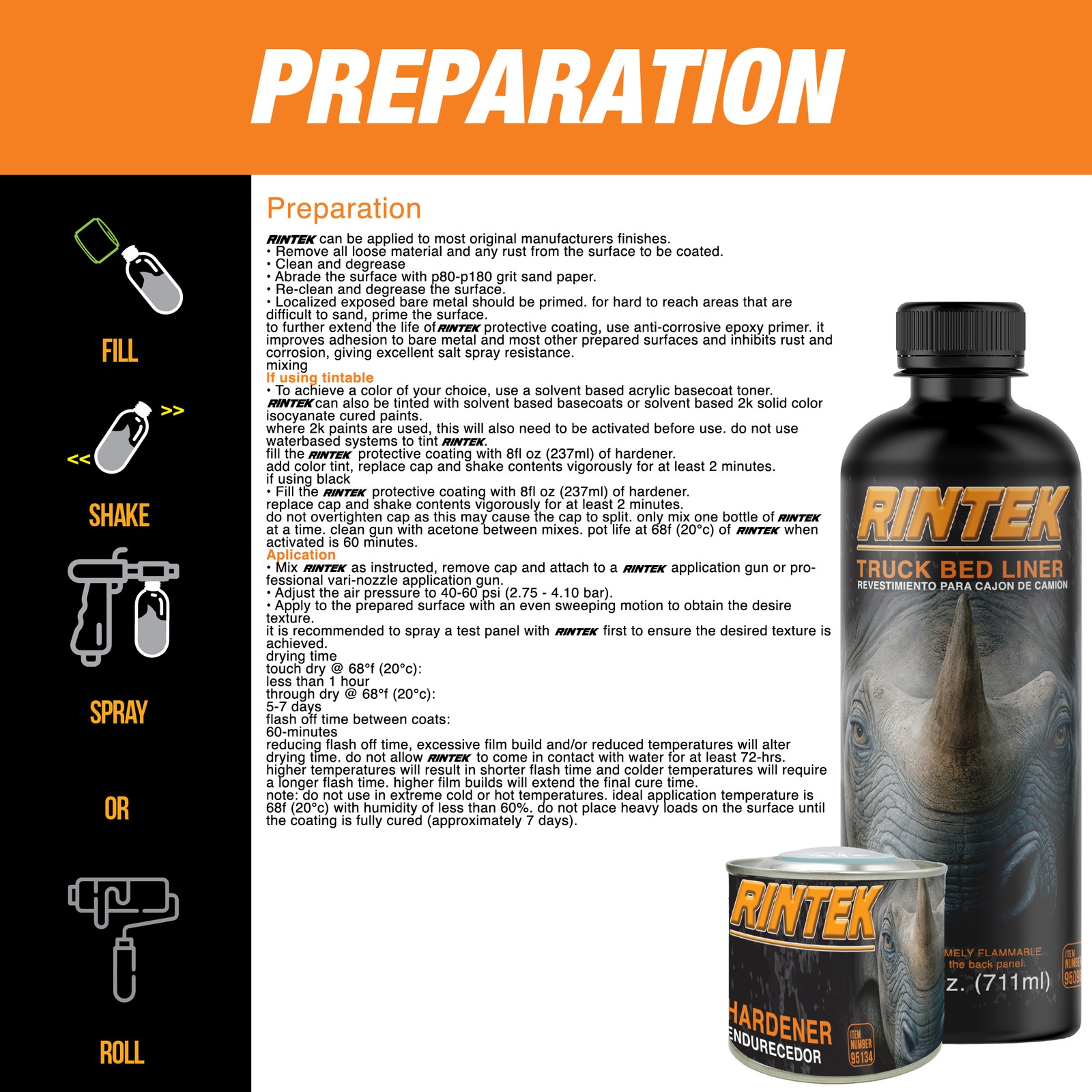 Rintek Black 1 Gal Bed Liner Kit 4 Liners 4 Hardeners + Spray Gun | 3:1 Mix