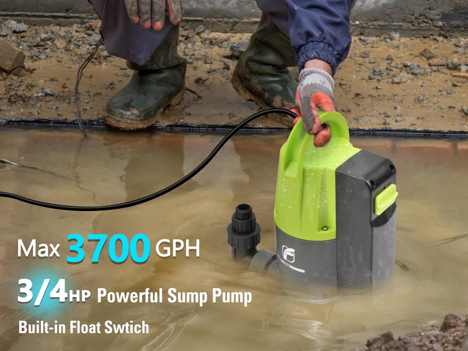 FLUENTPOWER 3/4HP 3700GPH Submersible Sump Pump with Integrated Float Switch