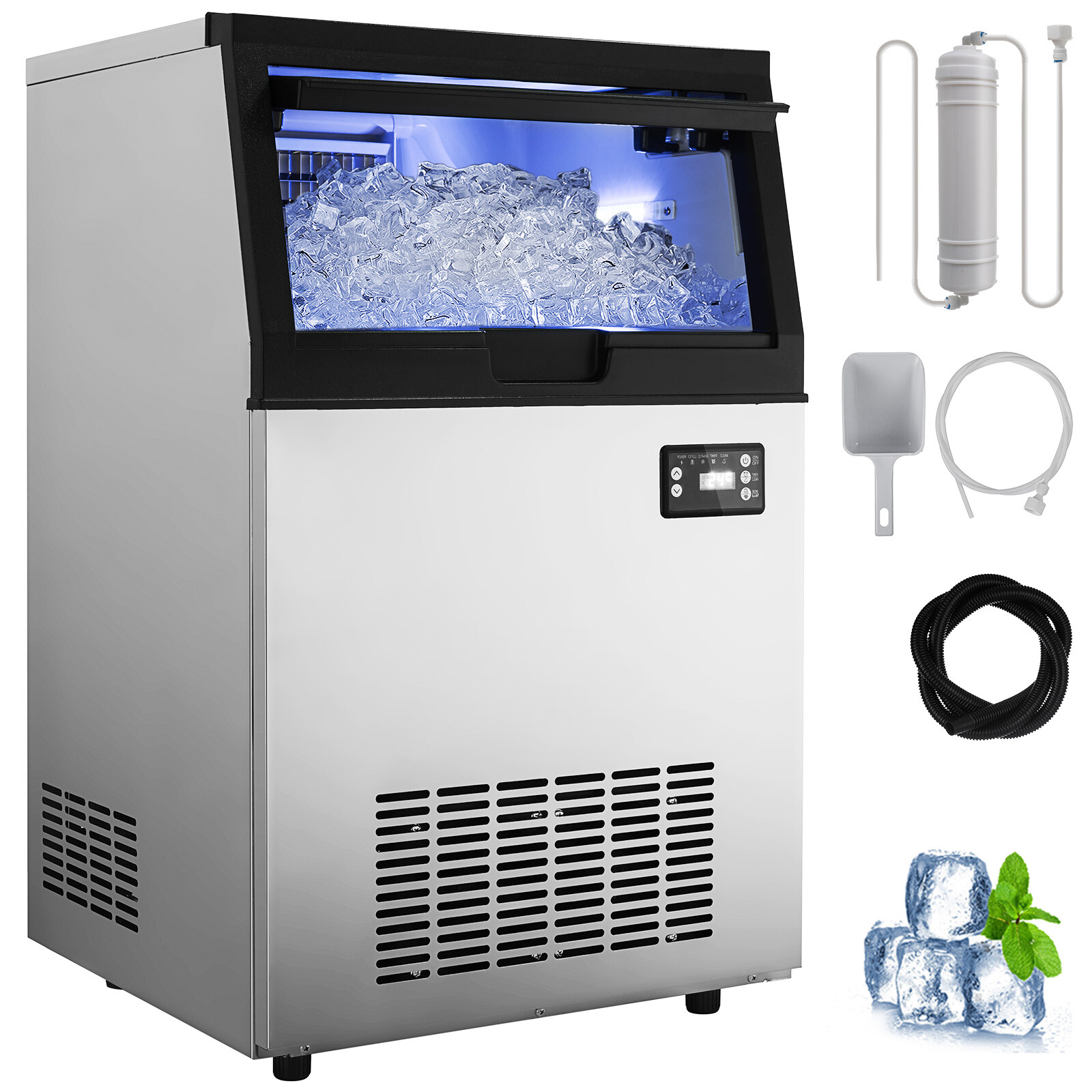 132Lbs Commercial Ice Maker Built-in Ice Cube Machine 33Lbs Storage Undercounter