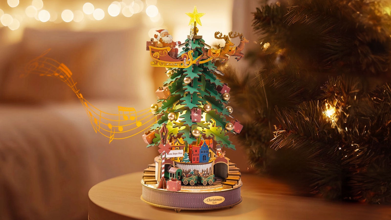 ROKR Rolife Christmas Tree Christmas Dream Gift Factory Wooden Music Box 3D Toys