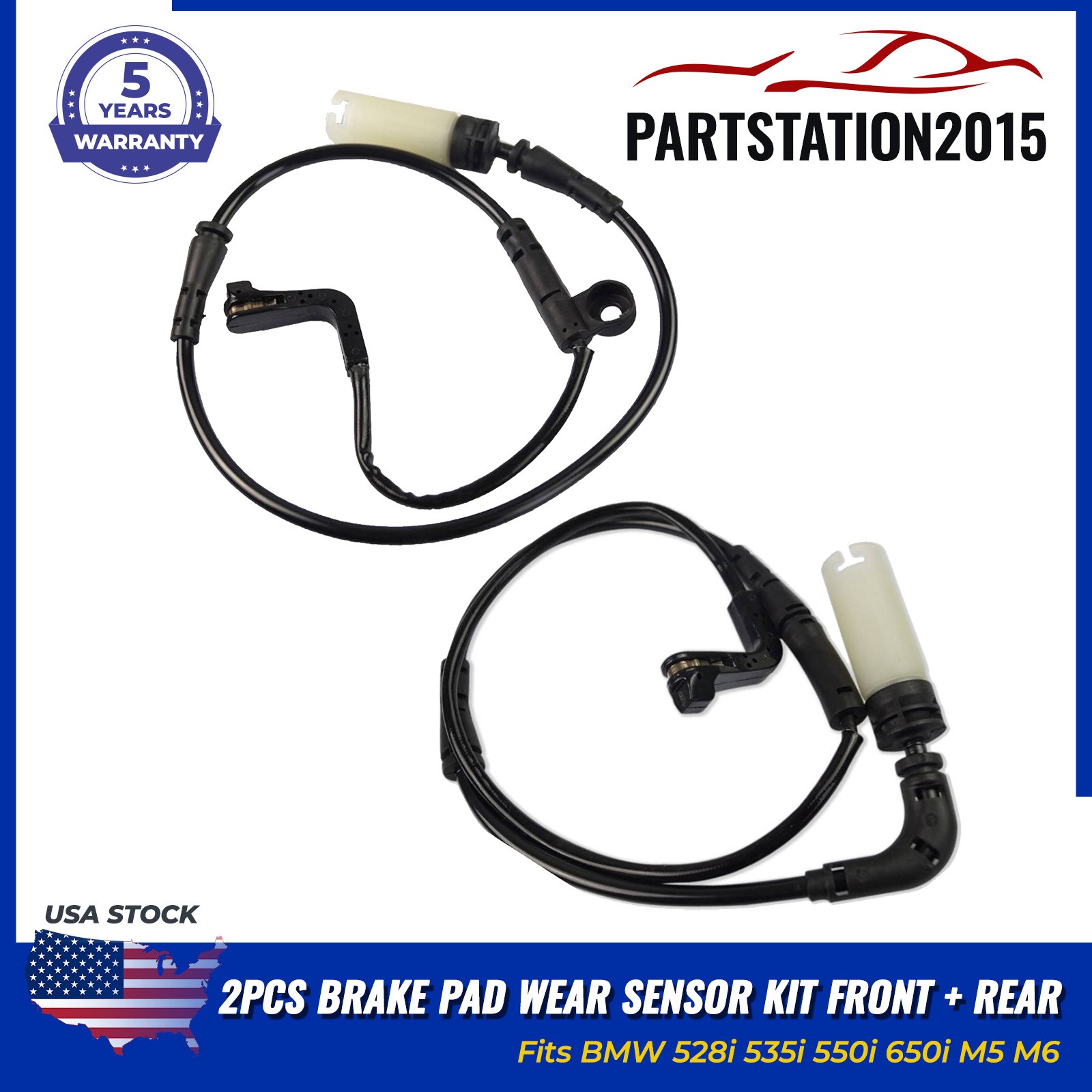 2PCS For BMW 528i 535i 550i 650i M5 M6 Brake Pad Wear Sensor Kit Front + Rear