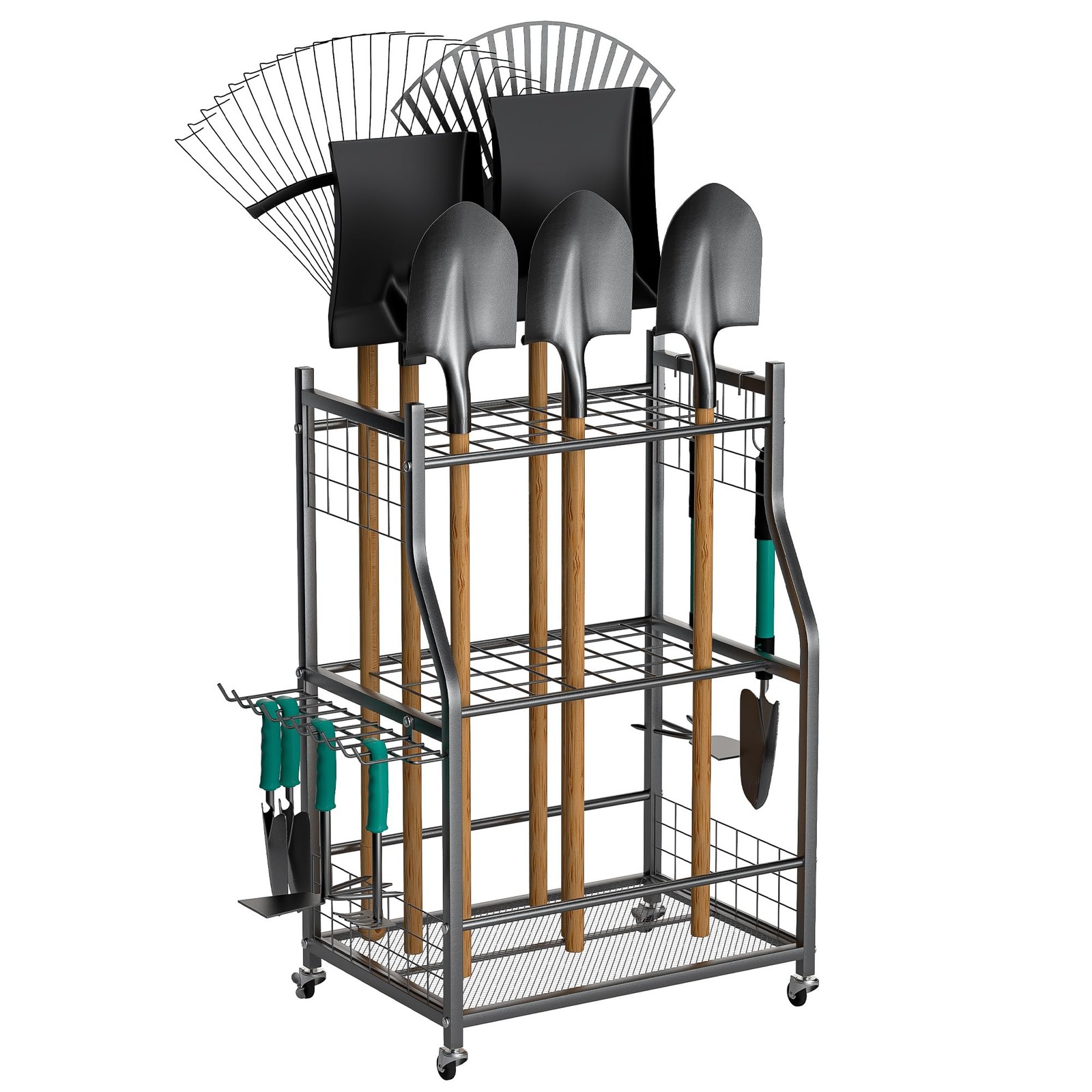 EVERHANGER Garden Tool Organizer Stand, Garage Storage Medium, Black
