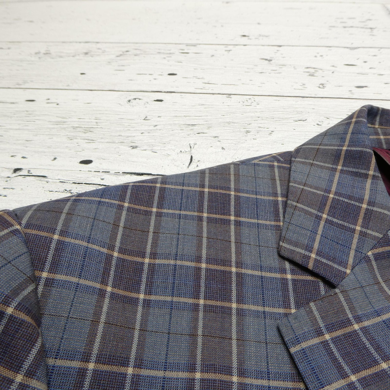 Trend Maxman Blazer Mens 42S Blue Rust Plaid Super 140s Wool Sport Coat Jacket