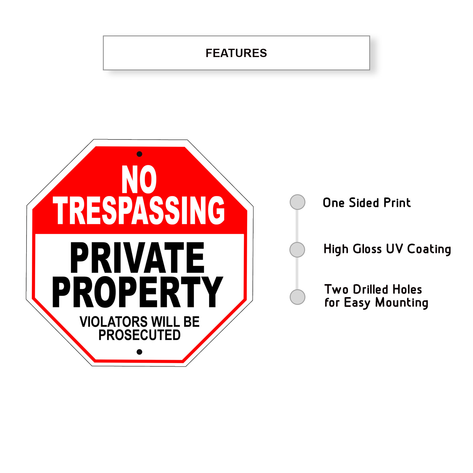 No Trespassing Private Property Violators Will Be Prosecuted Aluminum Metal Sign