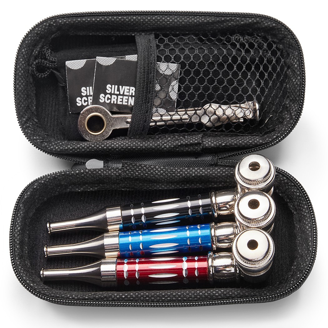( 3Pack ) 4.3" Long Metal Lay Flat Tobacco Smoking Hand Pipes with Caps Lids