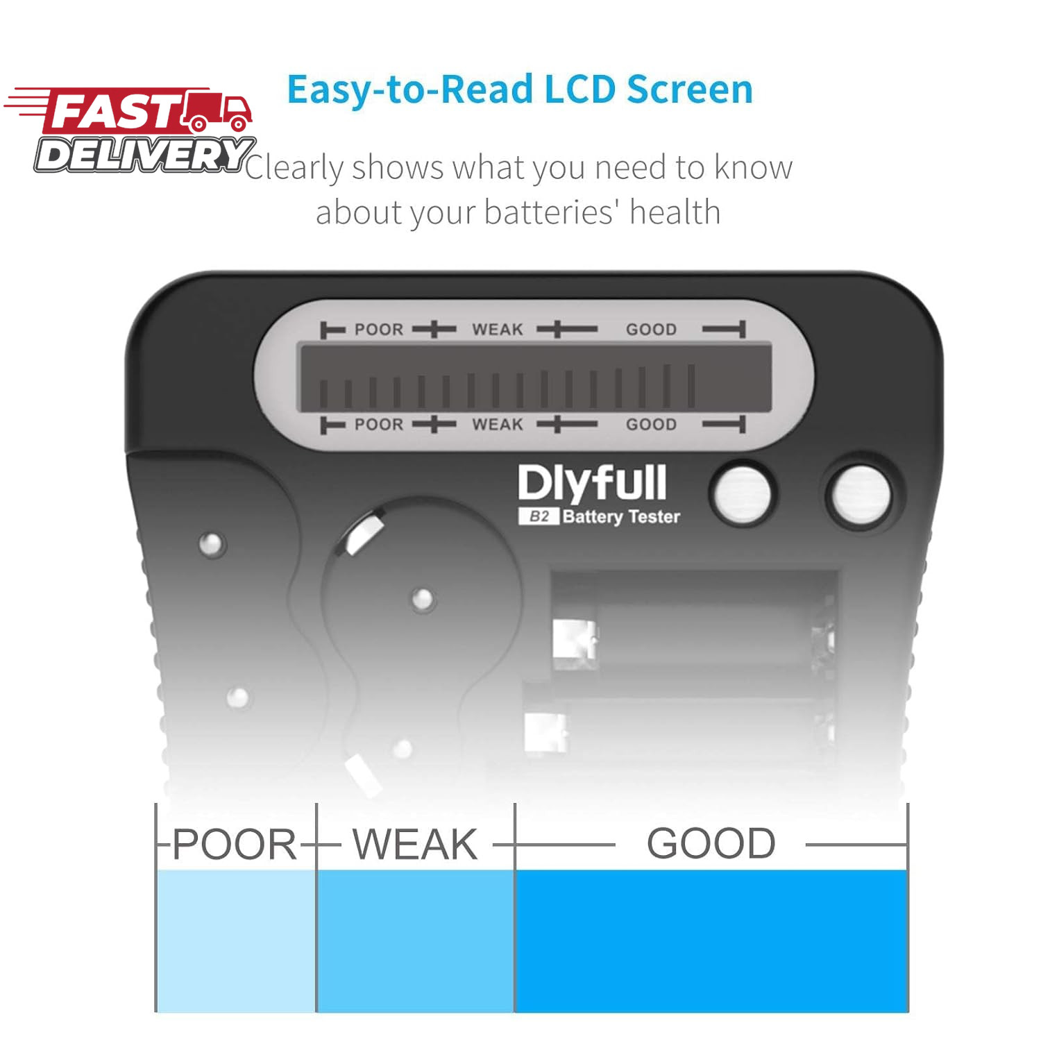 Battery Tester, Dlyfull LCD Display Universal Battery Checker for AA AAA C D 9V
