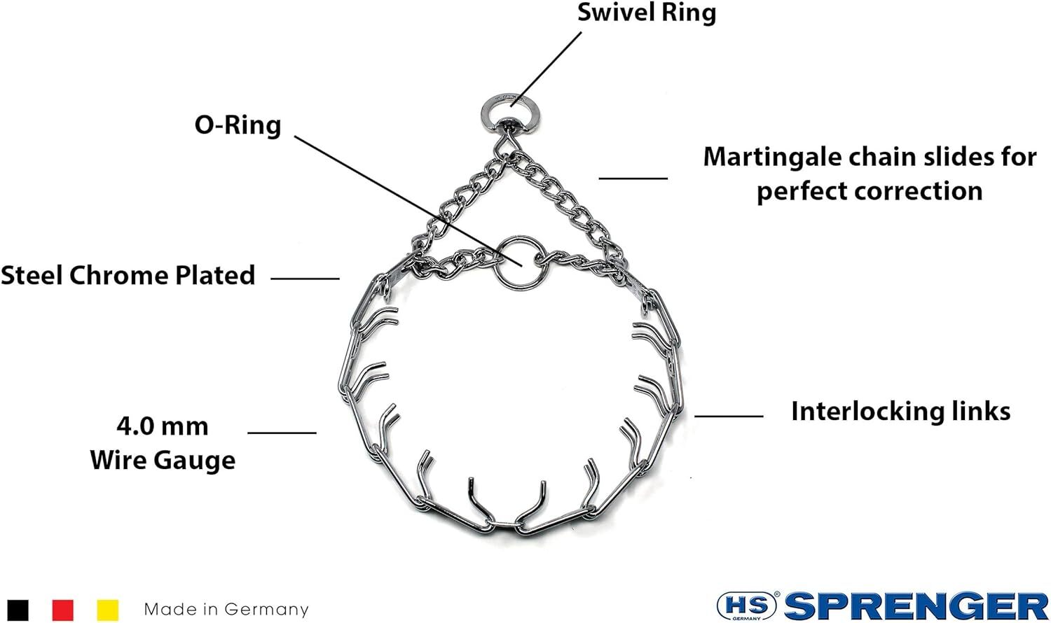 USED-Sprenger Chrome Plated Steel Prong Dog Training Collar No-Pull with Swivel