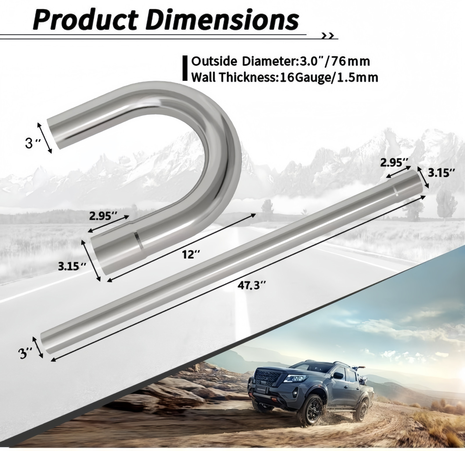 8PCS Universal 3" Inch Custom Exhaust Tube Mandrel Bend Pipe Straight U-Bend Kit