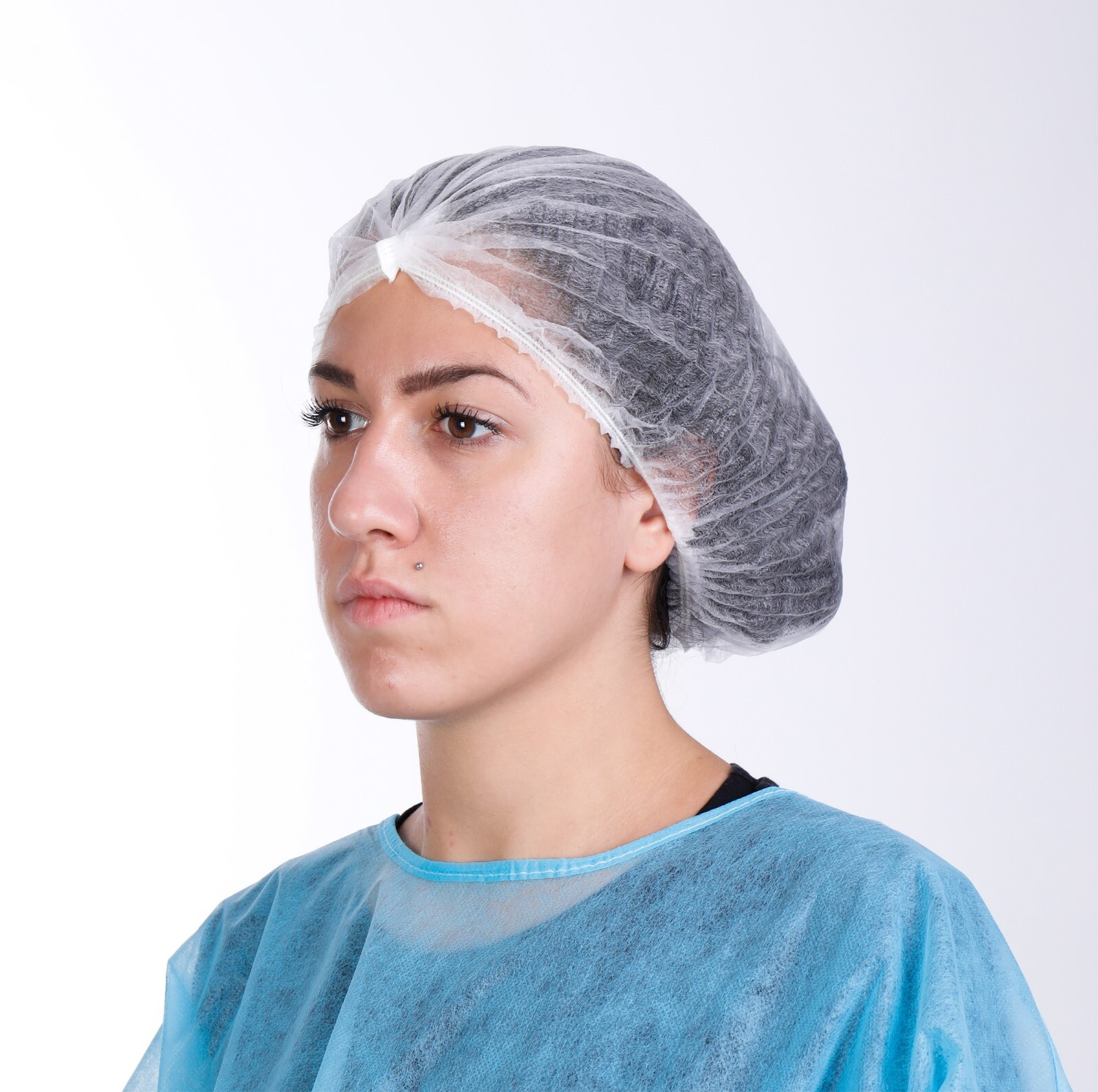 100 Disposable 18" Non-Woven Strip Mob Caps(Pink/White) Net Bouffant Head Covers