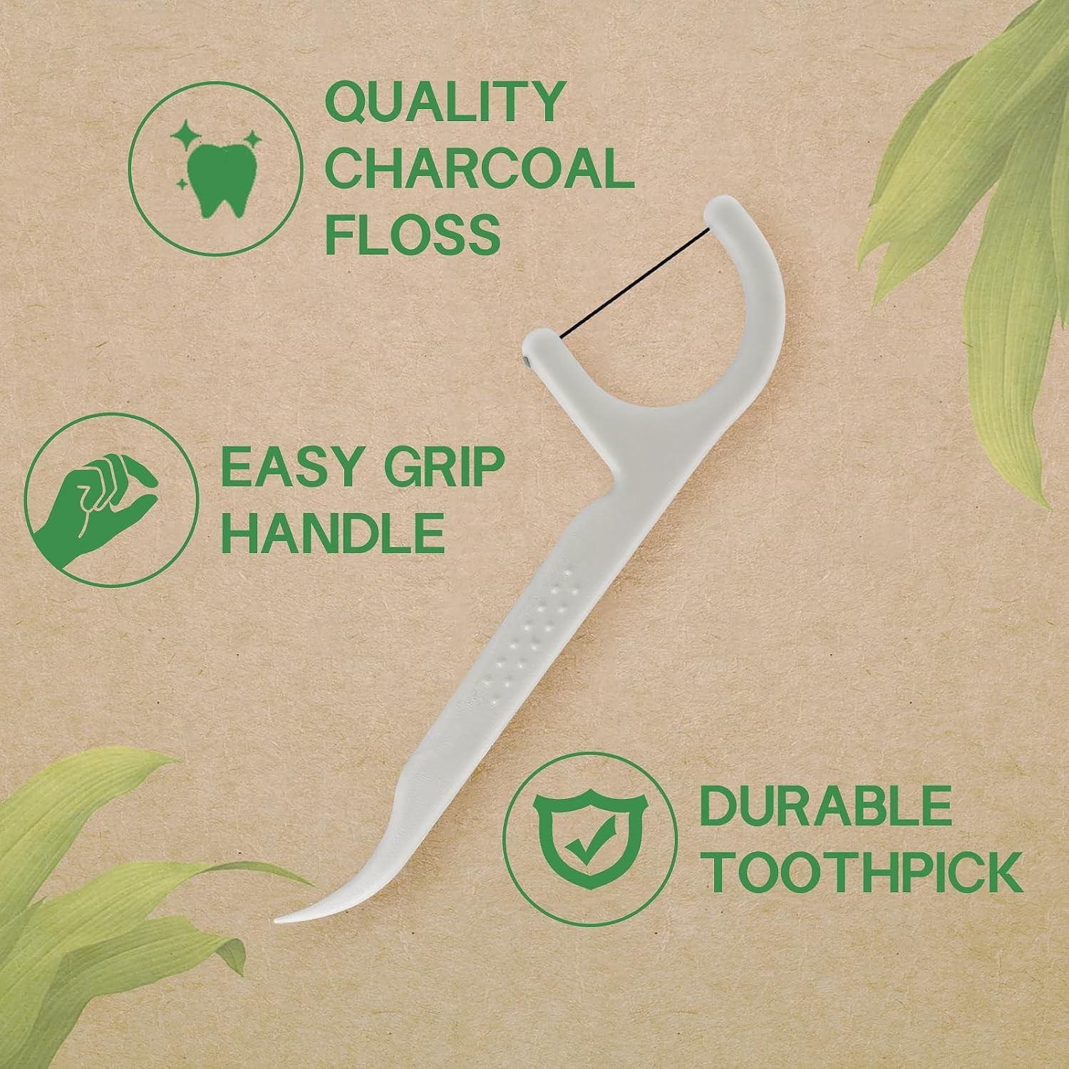 EasyHonor Organic Dental Floss Picks - Natural Biodegradable Floss Sticks with S