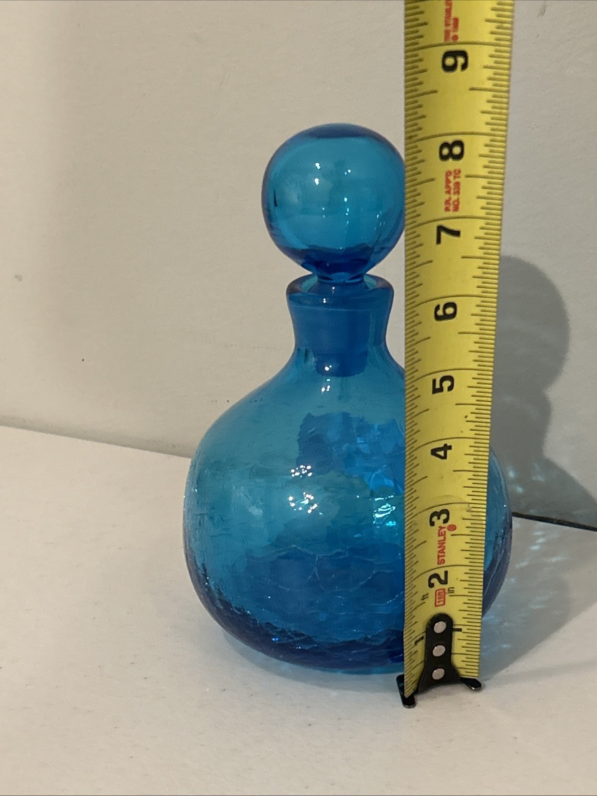 Gorgeous MCM Mid Century BLENKO Decanter 636s BLUE CRACKLE Turquoise Art Glass