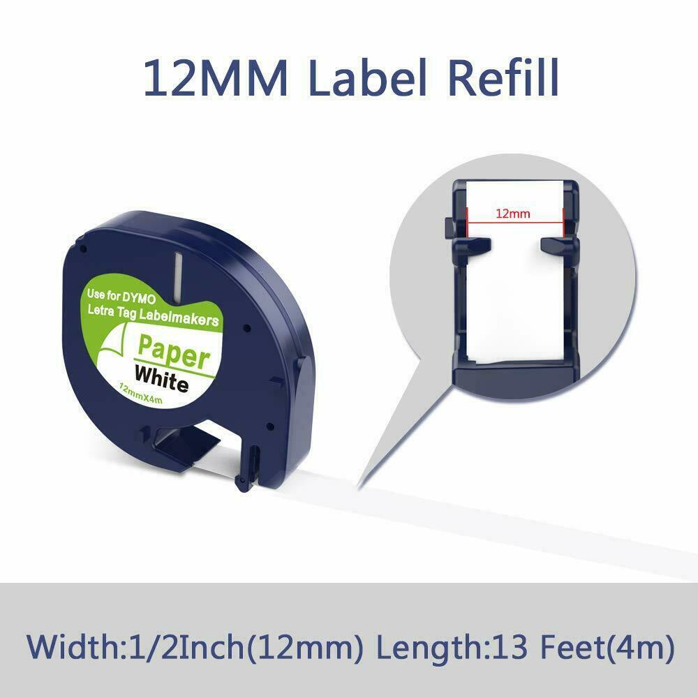 DymoLT 91330 Letratag Refills Compatible with Dymo Label Maker Tape 12mm 5 PK