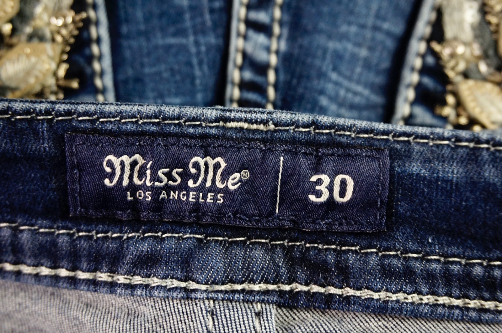 $118 Buckle Miss Me Jeans "Sequins Leather Fallen" Mid-Rise Boot 30 X 29 READ