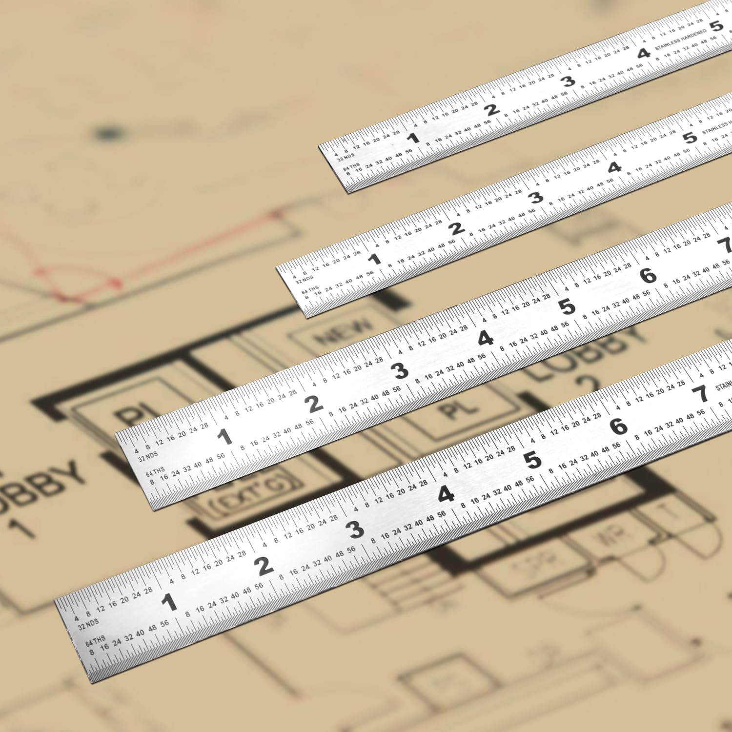 6 Inch Machinist Ruler, 4-Pack Stainless Steel Precision Scale Ruler with Inch/M