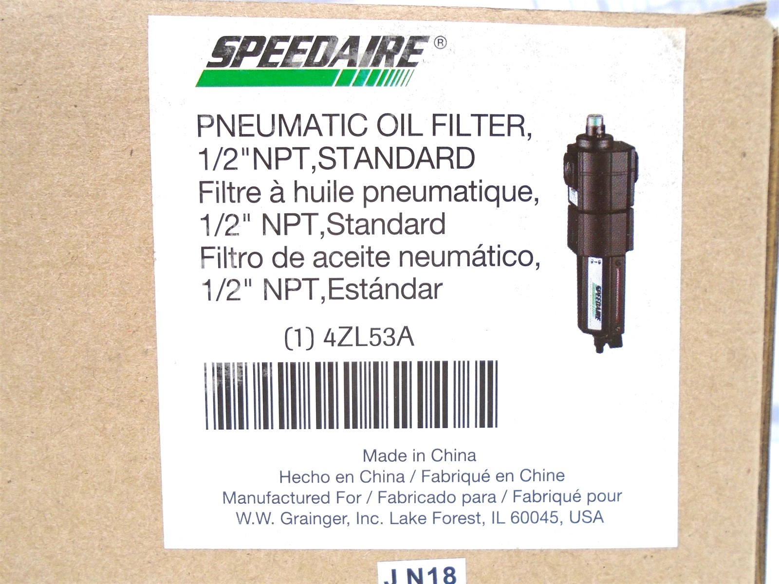 SPEEDAIRE - 4ZL53A - AIR Coalescing OIL FILTER - 250psi, 1/2"NPT, 0.01m, 60 cfm