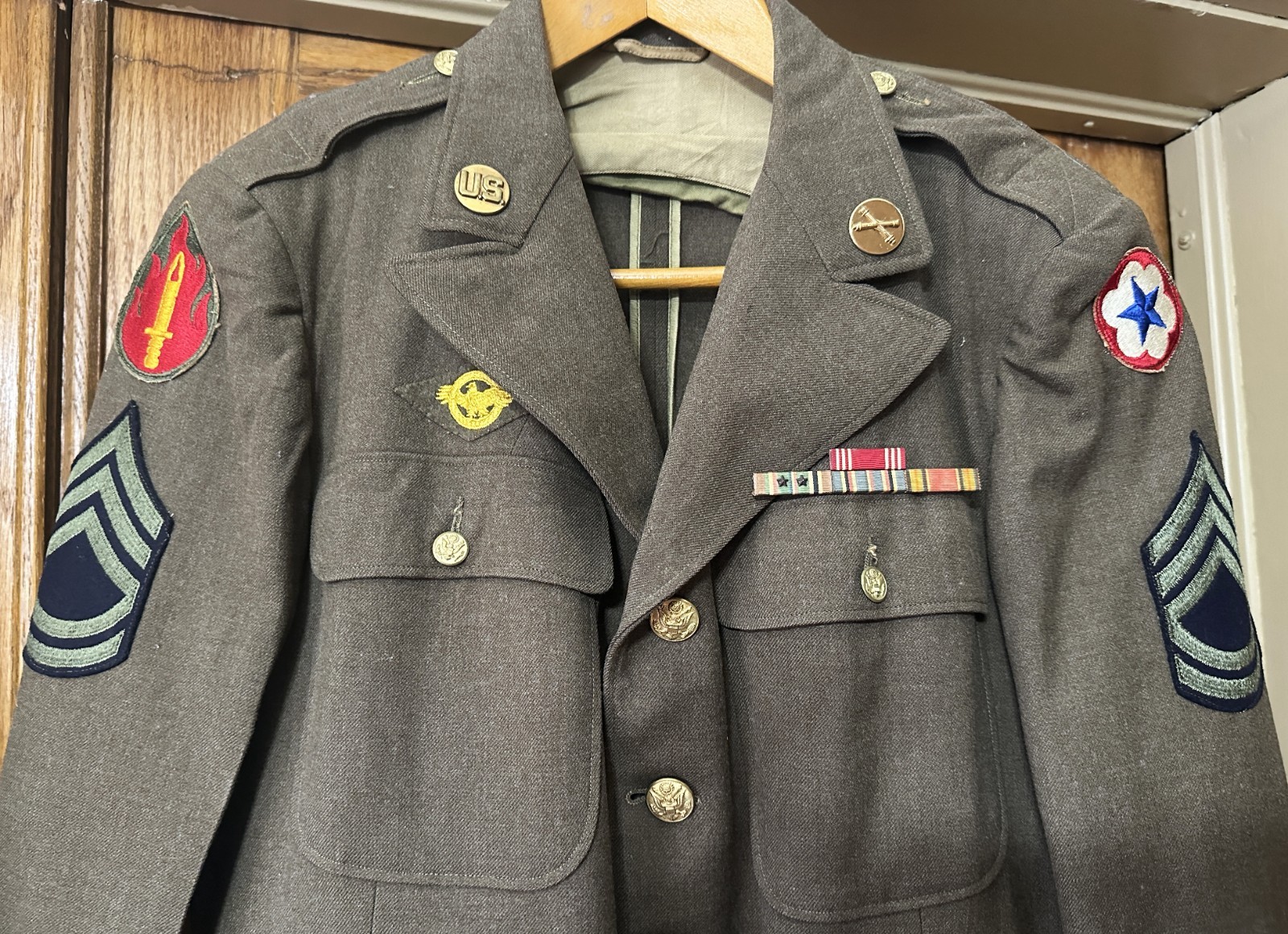 WWII 63rd Infantry Div Named Officer Uniform Overcoat Jacket Ribbon Medal Photo