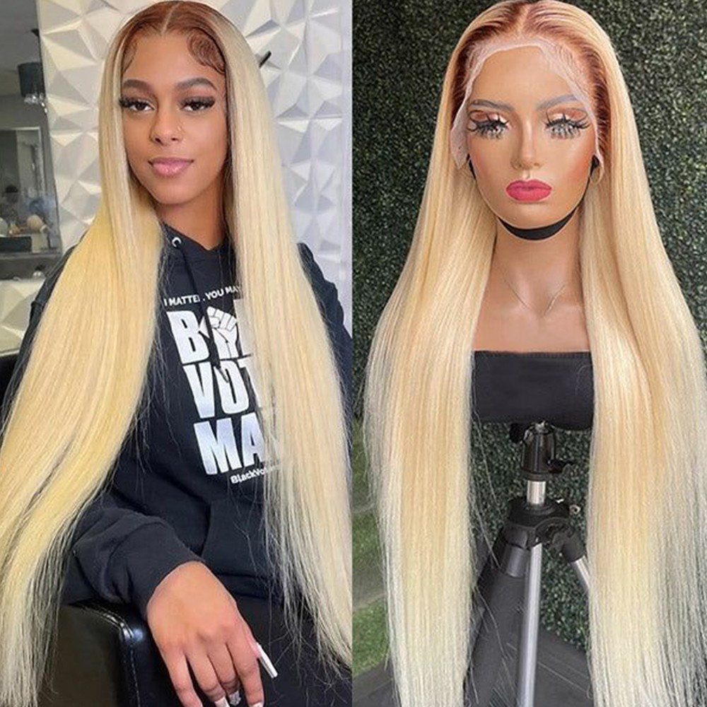 Ombre Brown Blonde Synthetic Lace Front Wigs Long Straight Hair Heat Safe Women