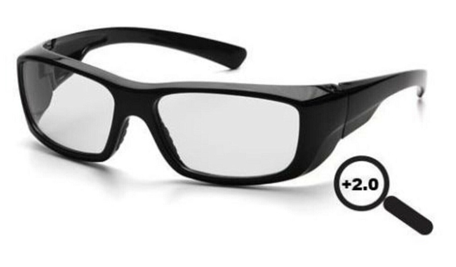 EMERGE Full Magnifying Protective Reading Safety Glasses FULL READERS Gray/Black