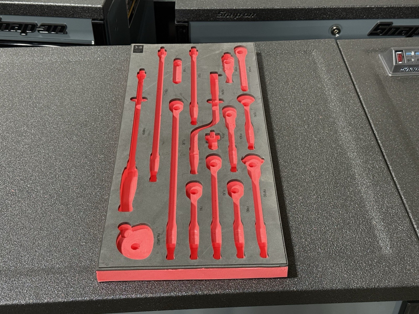 Foam Organizer "3/8 Master Ratchet Set" For Snap-On Ratchets, Black And Red