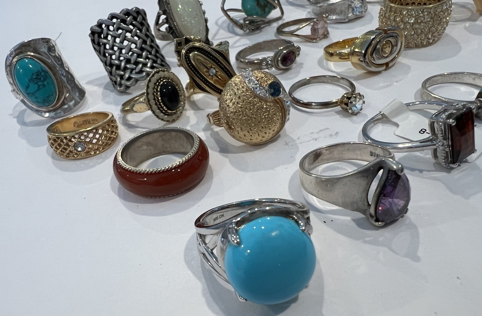 Vintage Costume Jewelry Lot Of 24 Mixed Rings w/ Gemstones Sterling Turquoise