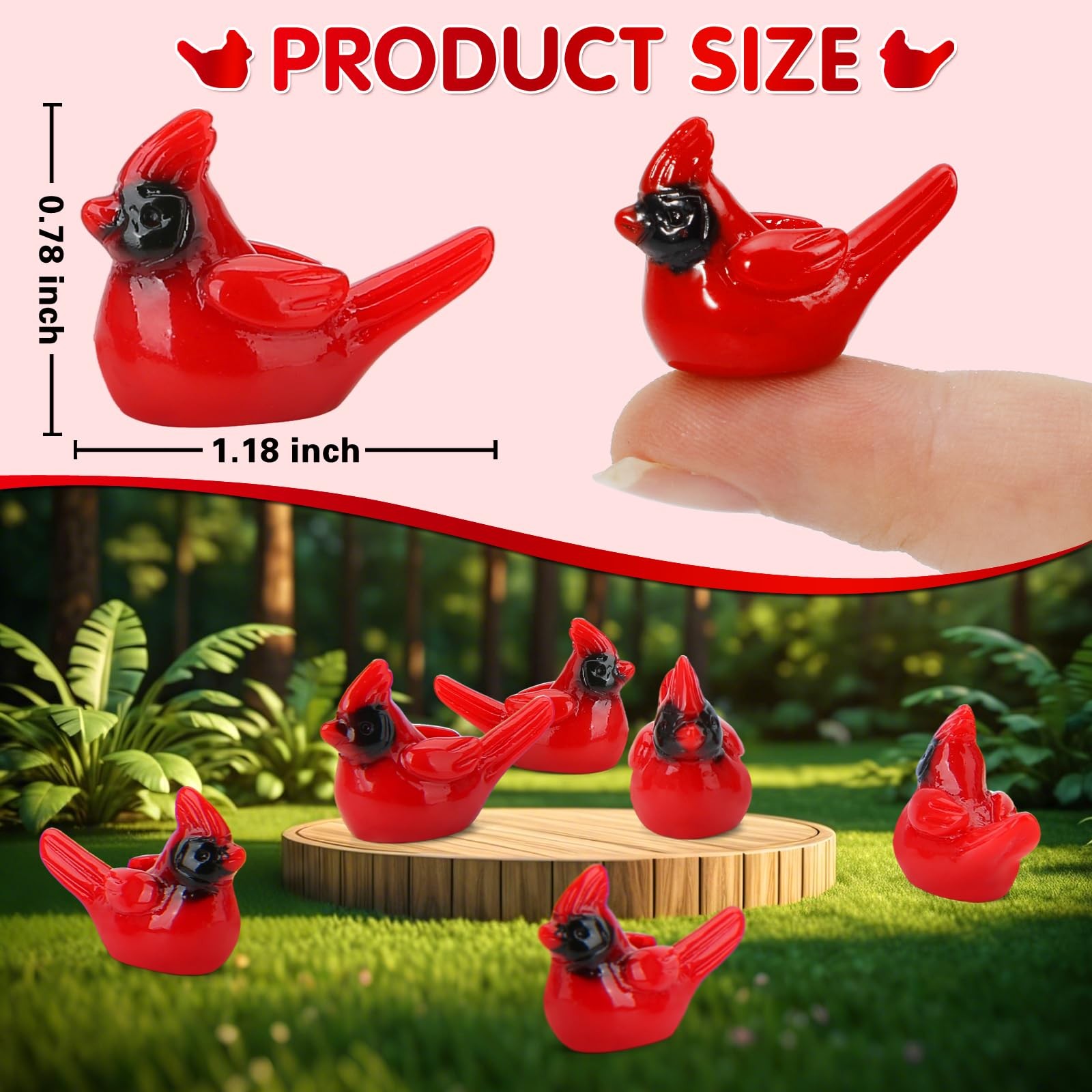 60 Pcs Mini Resin Red Cardinal Bird Tiny Animals Figurines to Hide Miniature ...