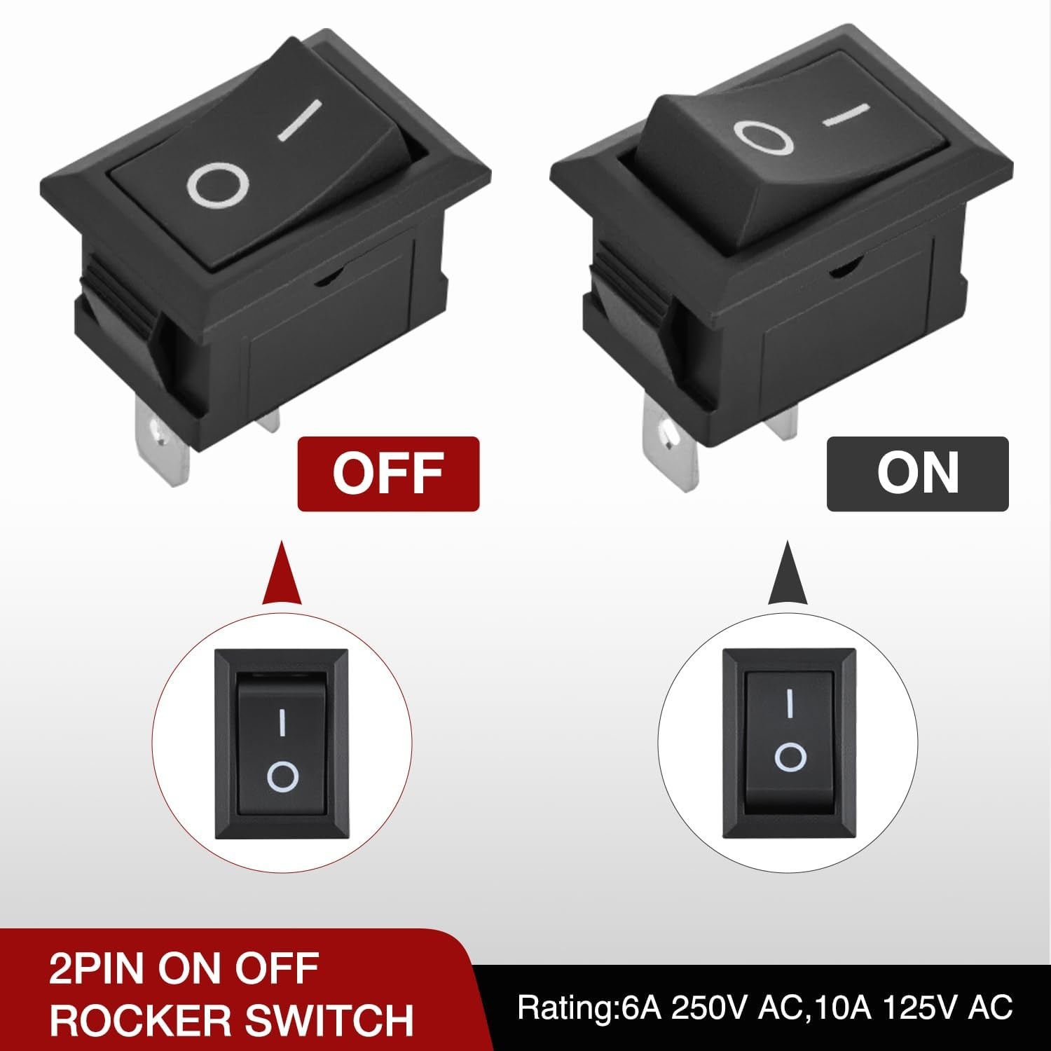 Nilight 10PCS Mini ON/Off Rocker Switch 2Pin SPST 12V 20A 125V 10A Toggle Switch