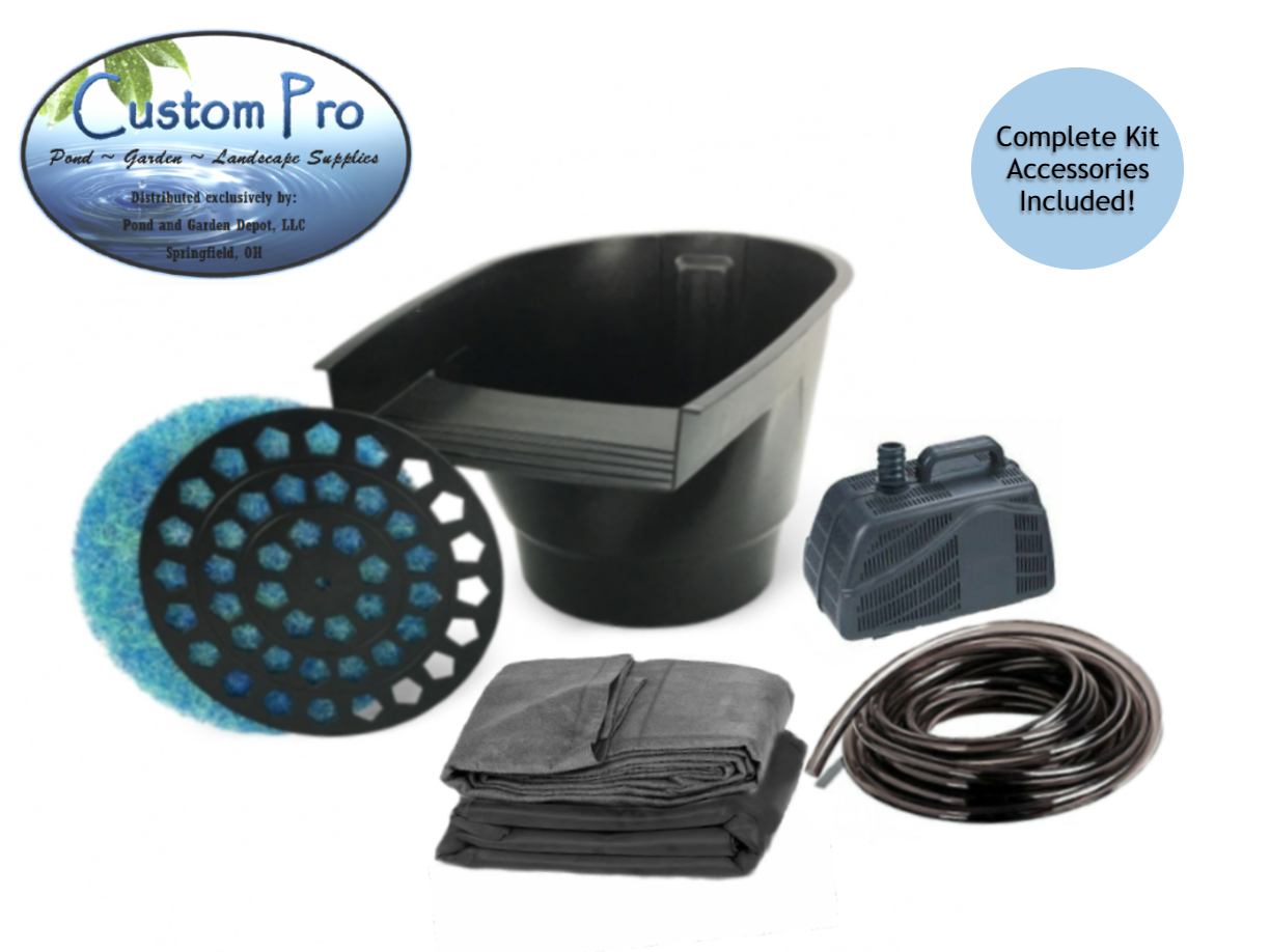 Custom Pro Complete Pond Water Garden Kit With Waterfall - 5' x 6'