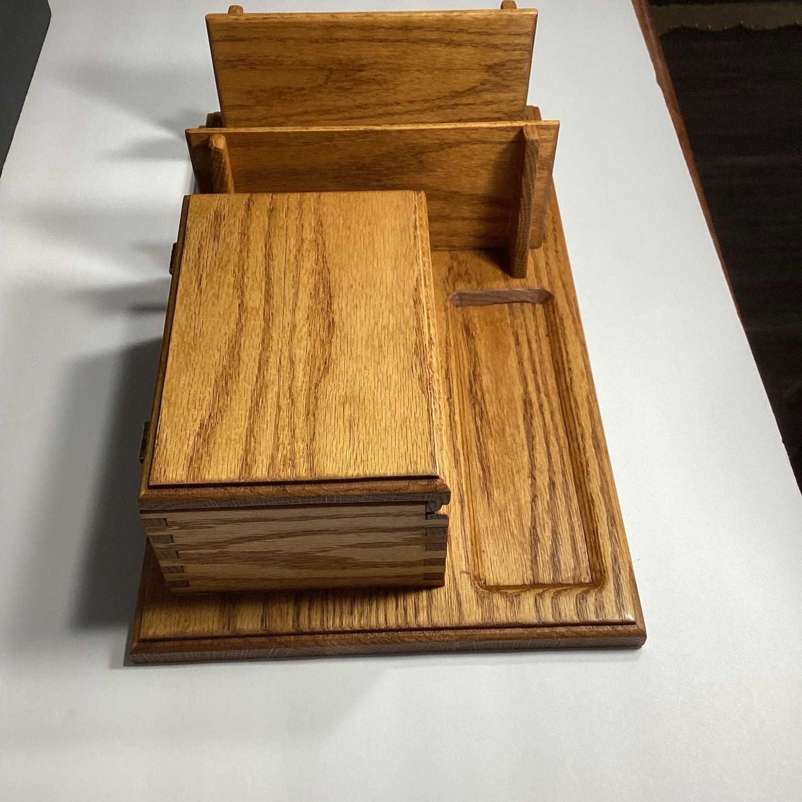 OOAK Handmade Vintage Mid Century Modern Solid Wood Desk Organizer W/ Box