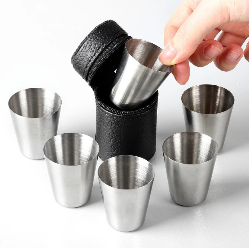 6pcs Stainless Steel Mini Travel Cups with Case – Portable Outdoor Drinkware Set