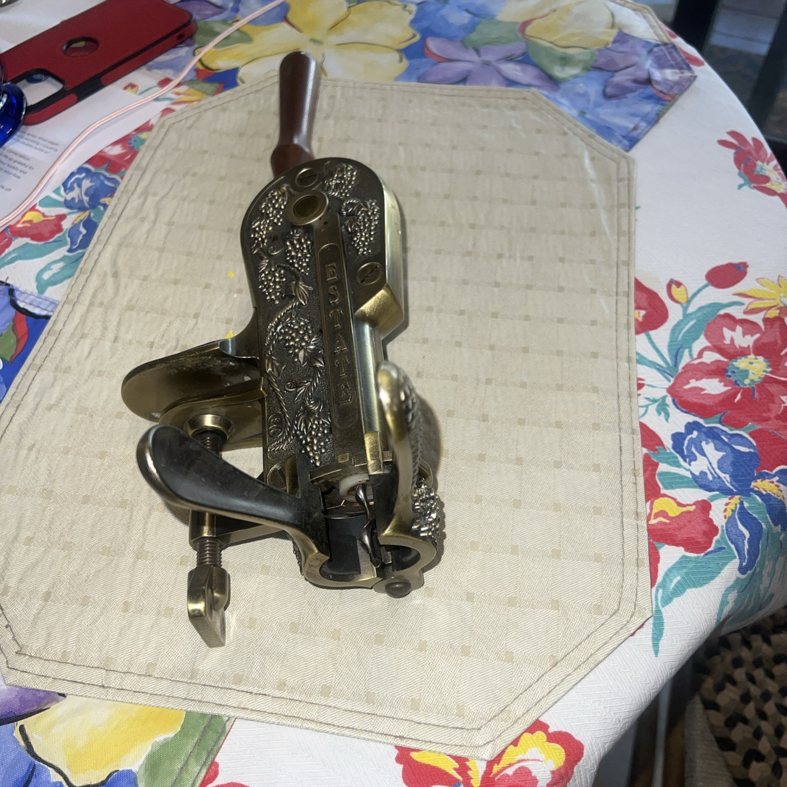 Roger Estate "LEGRAPE" Brass Table Top Corkscrew Wine Opener -- RARE VARIATION