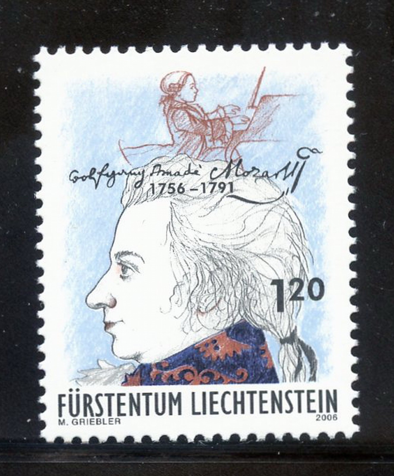 Liechtenstein  1359 MNH, Wolfgang Amadeus Mozart Issue from  2006 .