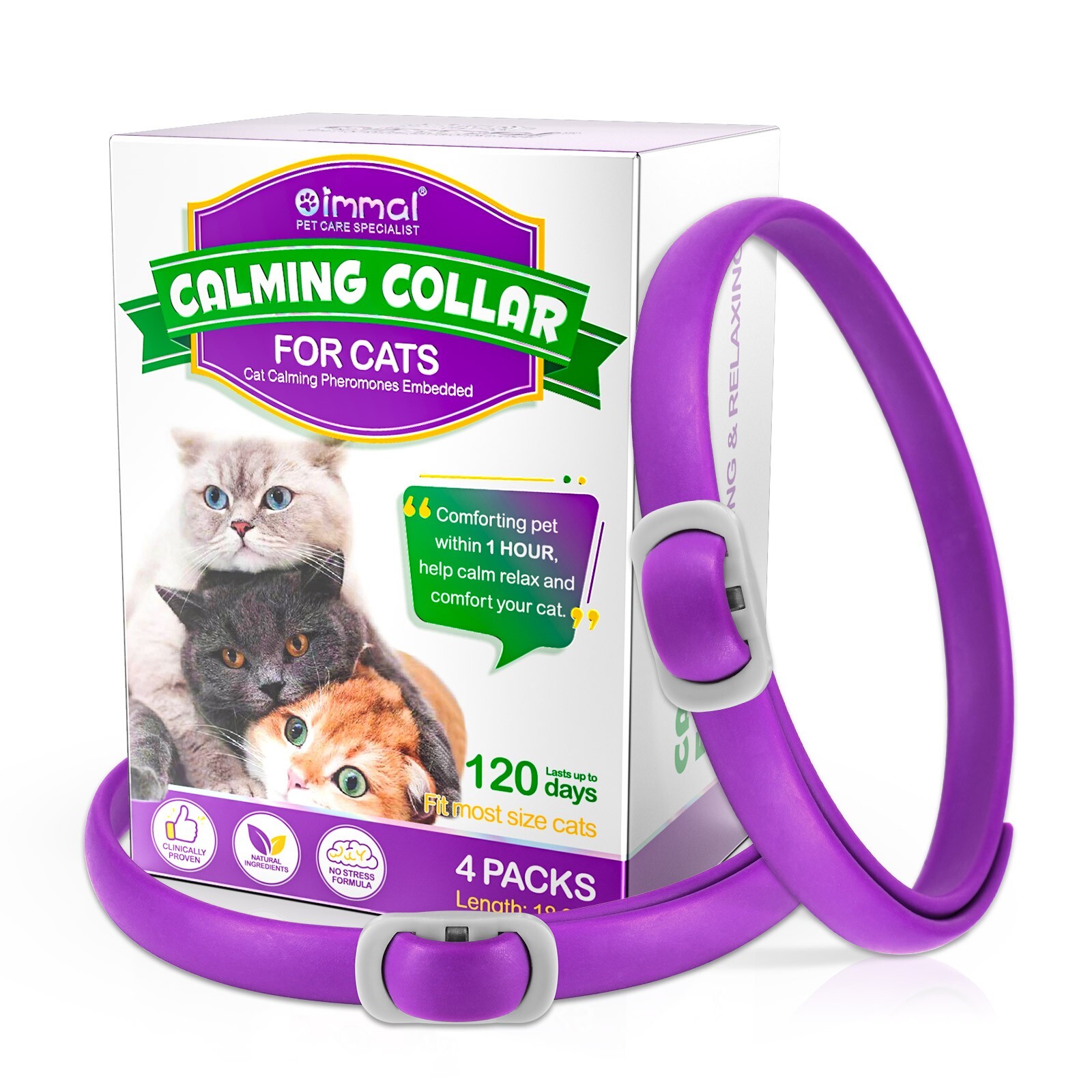 120Day Calming Collar for Cats Natural Calming Pheromones Embedded anxiety relax
