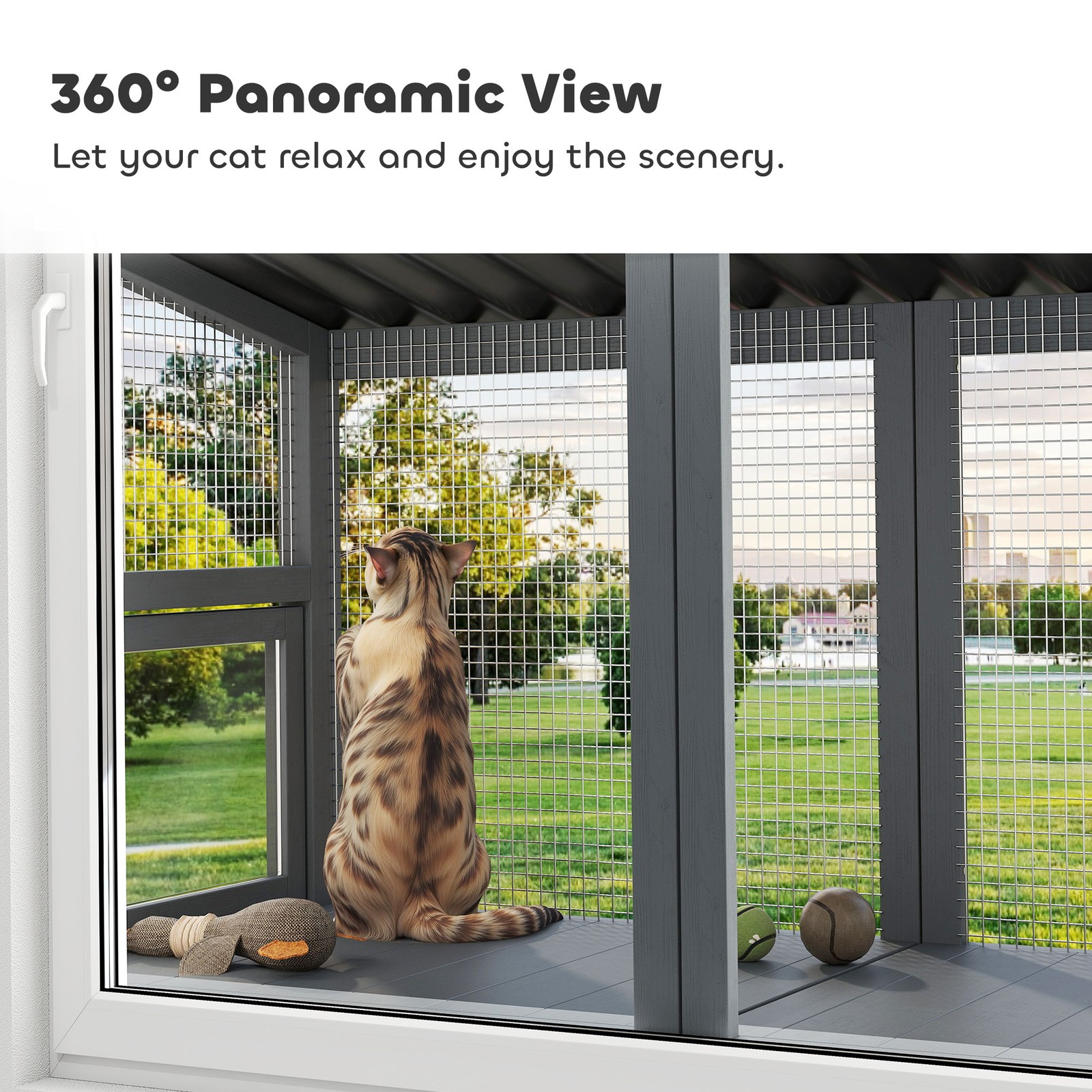 Outdoor Cat Catio, Cat Enclosure Window Perch with Jumping Platform