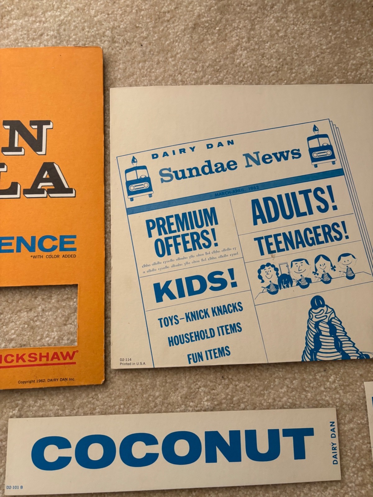 1962 Vintage Dairy Dan Inc. Ice Cream, Daily Flavor Menu Board