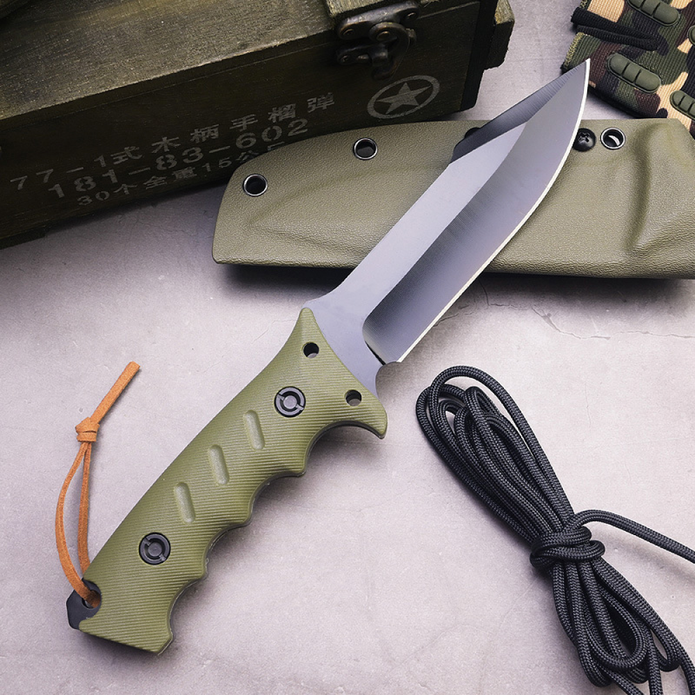 Outdoor Duty Fixed Blade Knife with G10 Handle and Kydex Sheath Camping Military
