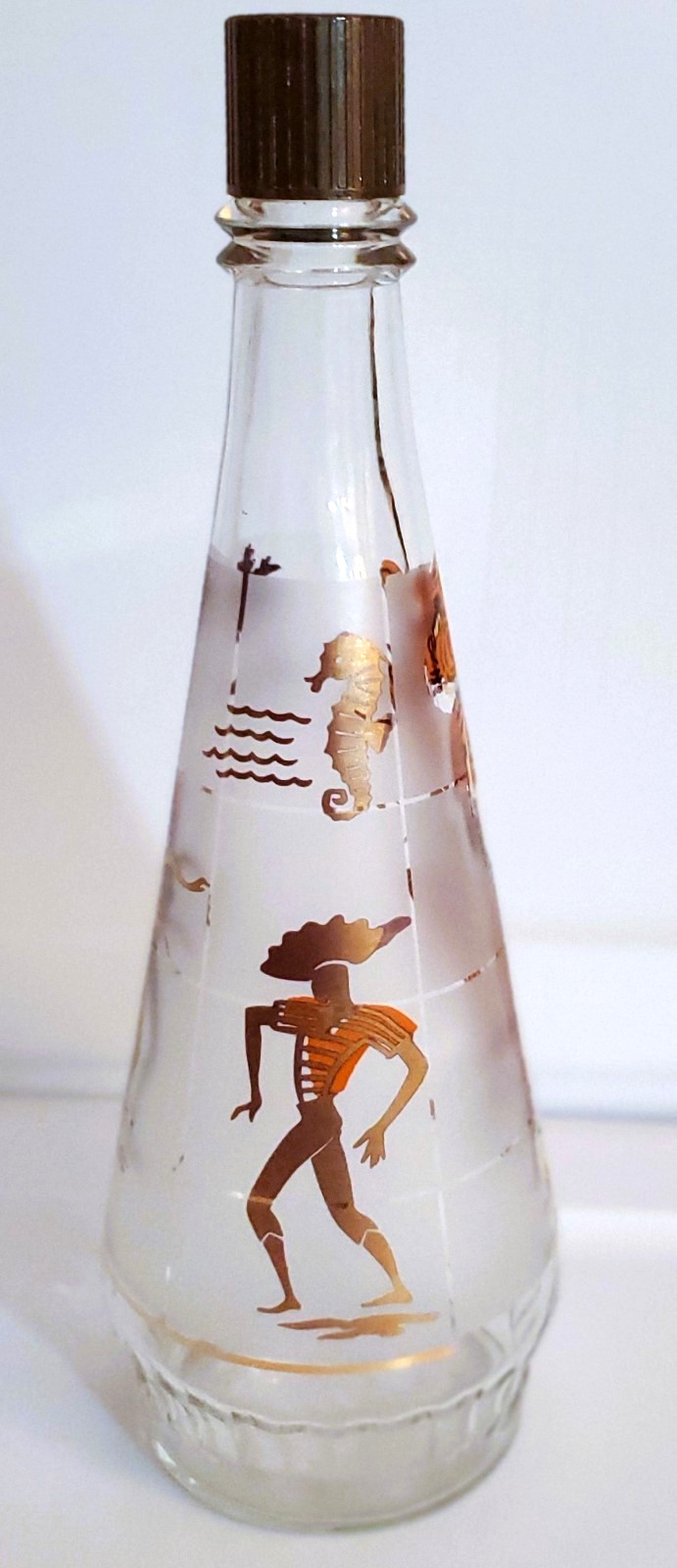 Frosted Decanter Caribbean Cruise Calypso Gold Orange 1959 VTG MCM Libbey