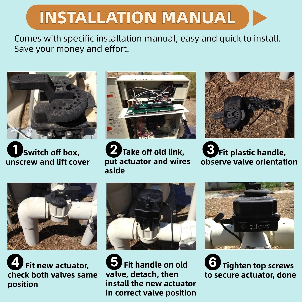 for Pentair Compool, Jandy/Zodiac,Hayward 263045 CVA-24T Valve Actuator 24V