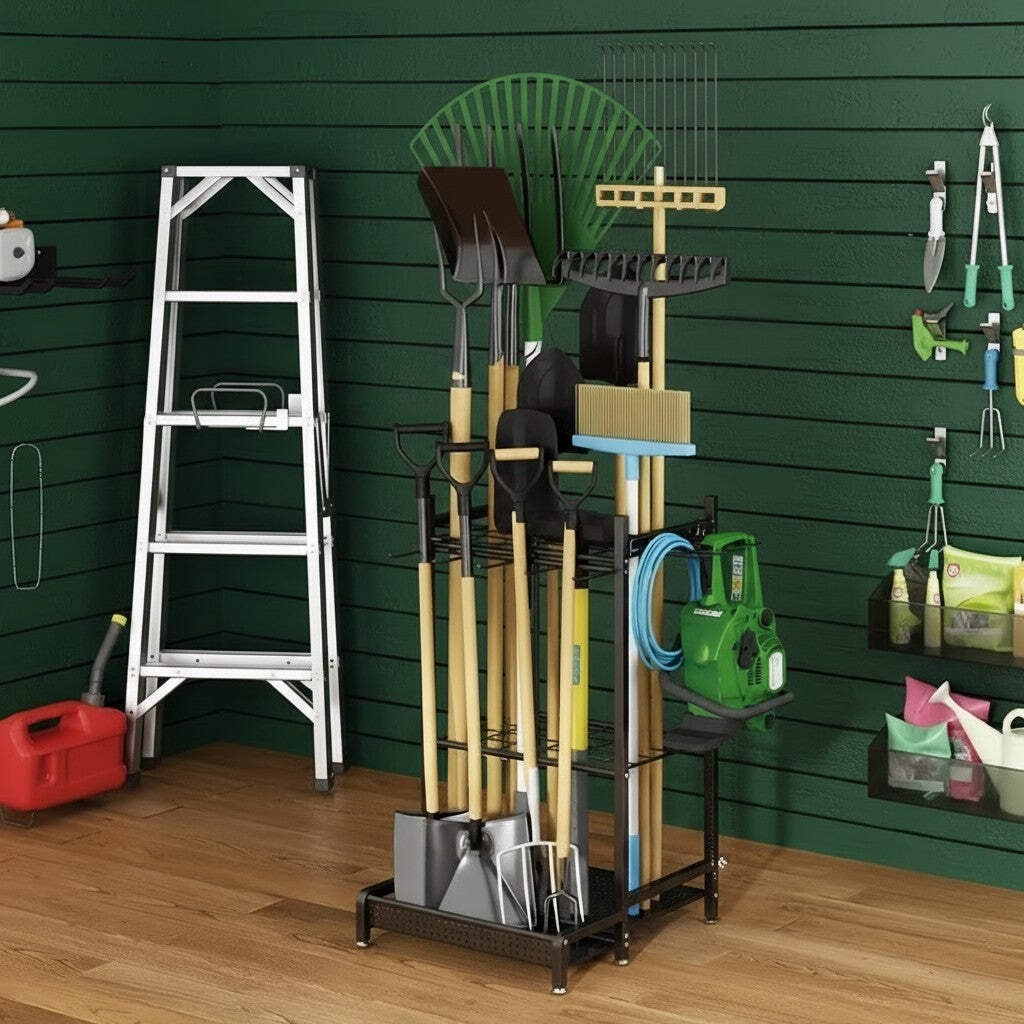 Heavy-Duty Garden Tool Organizer Rack for Garage & Yard
