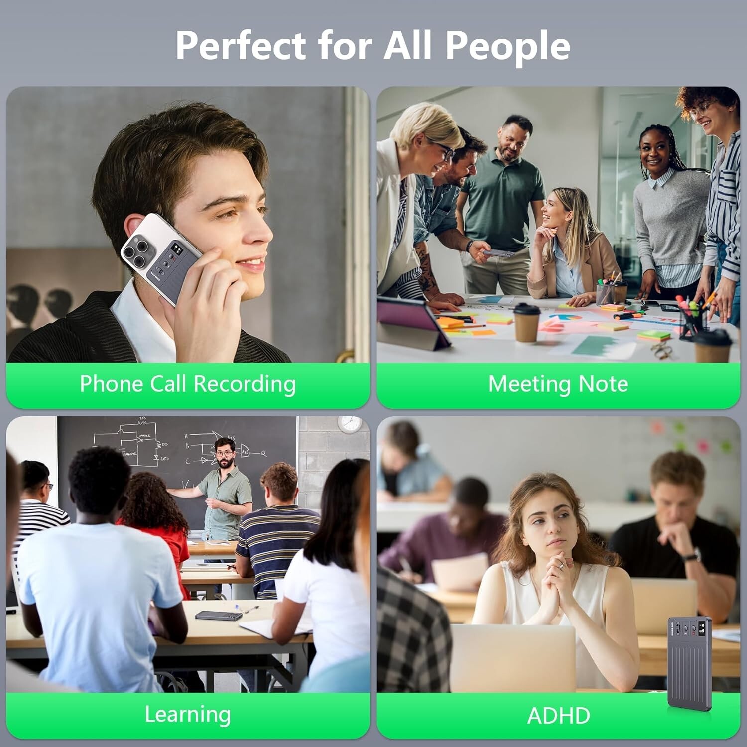 AI Voice Recorder, ｜Custom Summary｜Real-time Translation｜Wireless Charging.