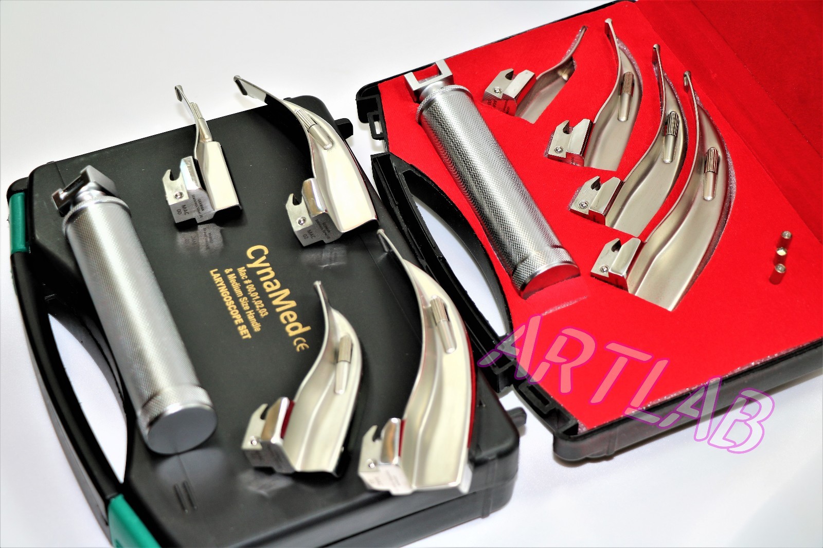 PREMIUM LARYNGOSCOPE SET OF 4 INTUBATION BLADES + MEDIUM HANDLE CYNAMED