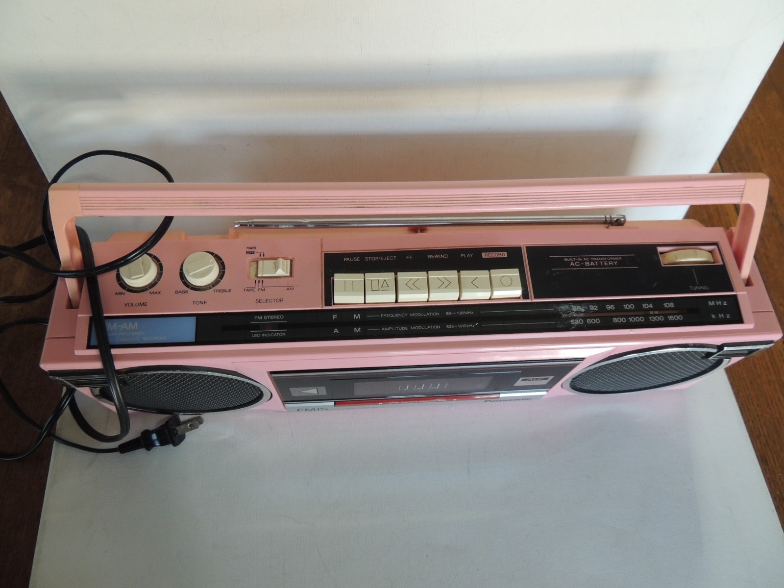 Vintage Pink Panasonic FM 15 Stereo AM/FM Radio Cassette Recorder
